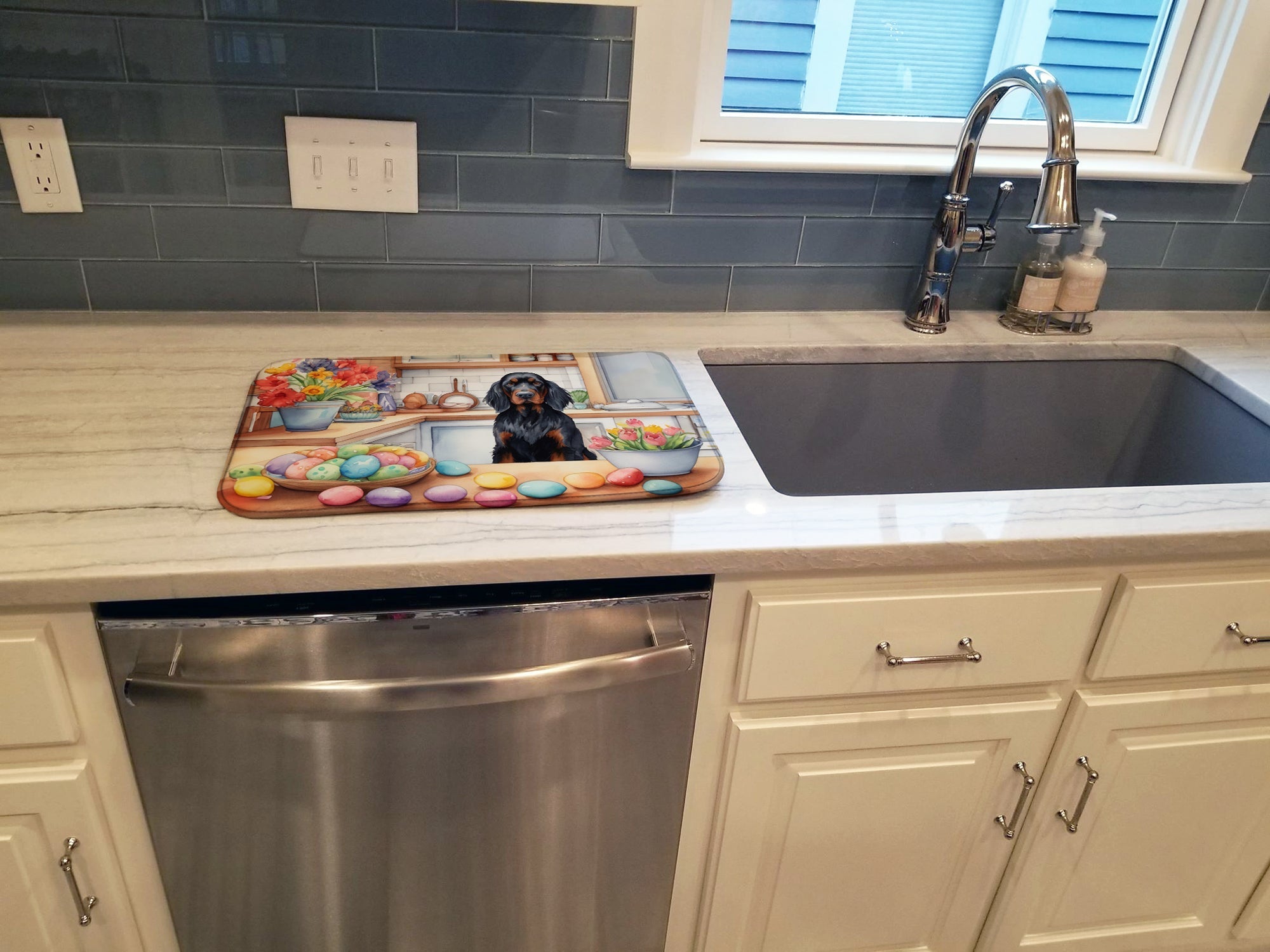 Decorating Easter Gordon Setter Dish Drying Mat Absorbent Dish Drying Mat Pad for Kitchen Counter Dish Drainer Mat for Countertop, 14 x 21", Multicolor
