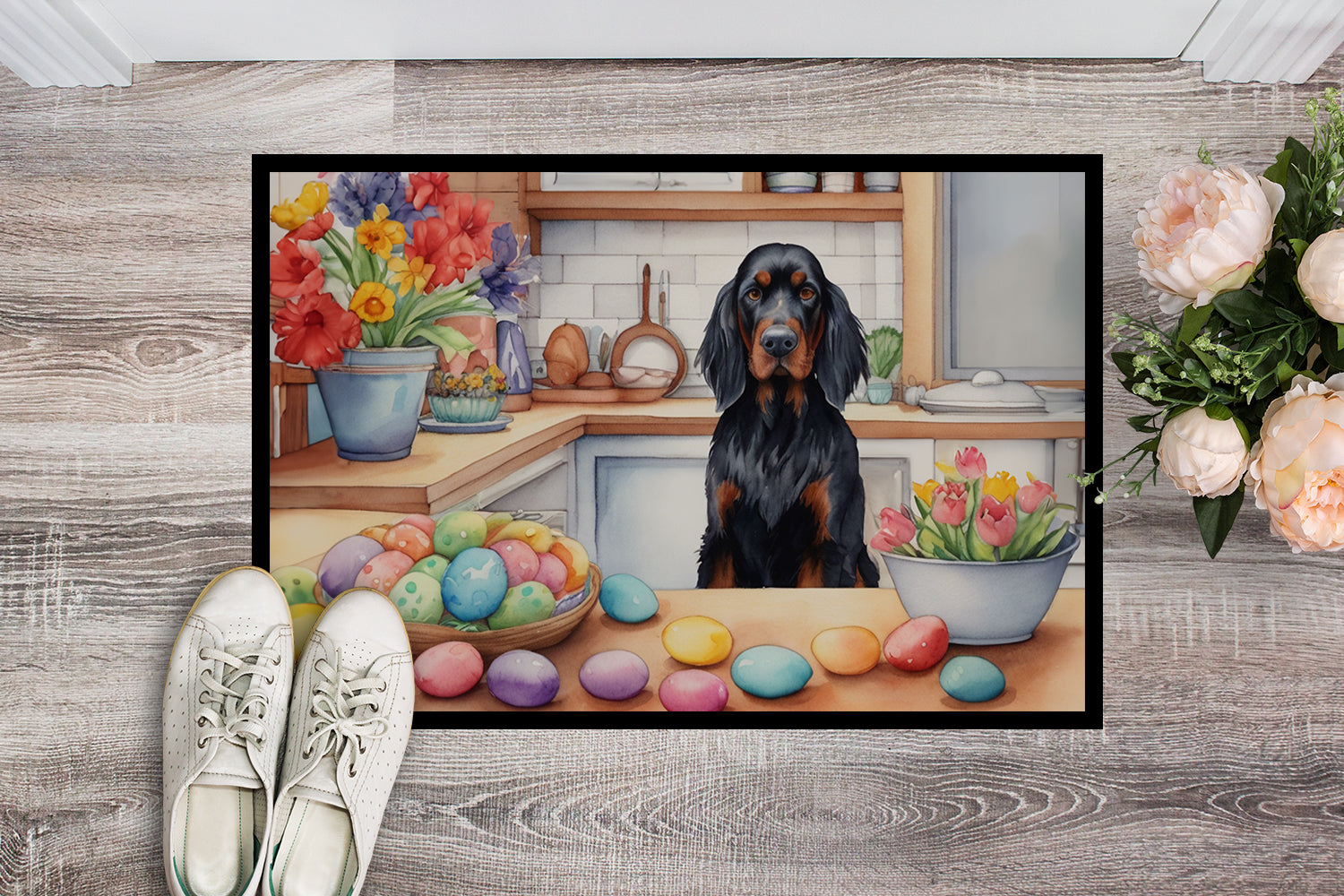 Decorating Easter Gordon Setter Doormat Indoor Outdoor 24H X 36W Front Door Mat Rugs for Entryway, Non Slip Washable Low Pile,