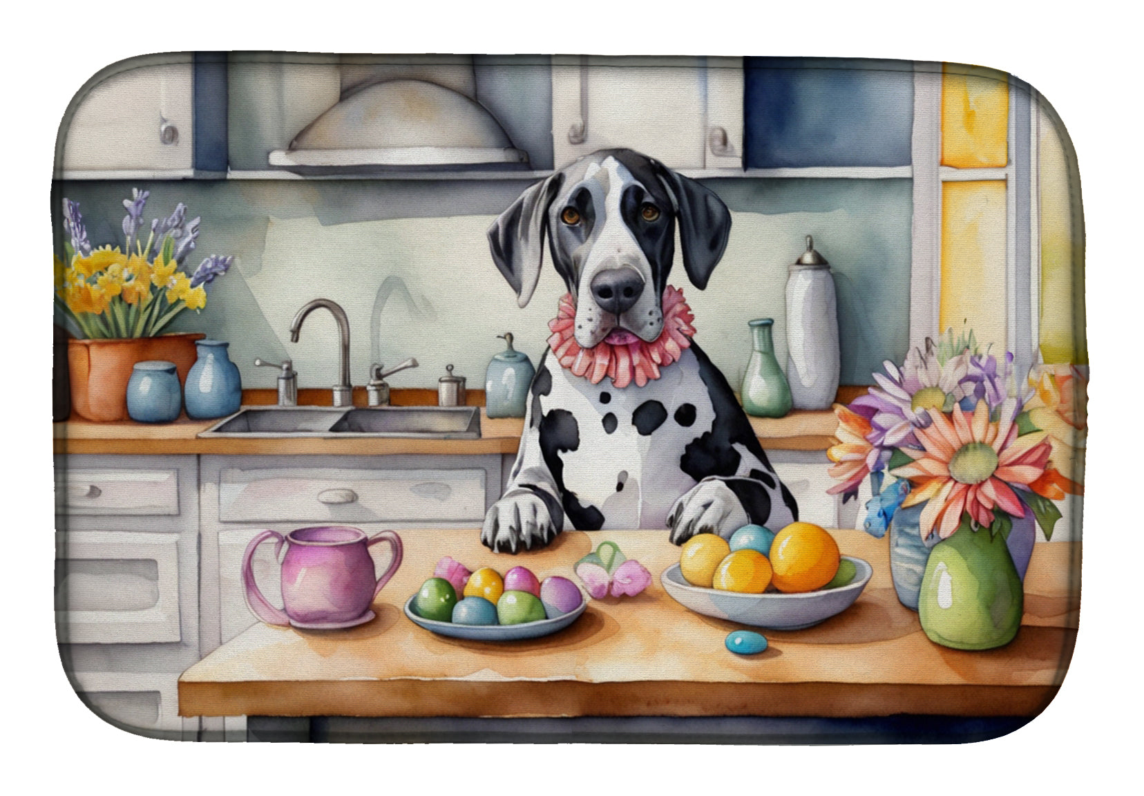 Decorating Easter Great Dane Dish Drying Mat Absorbent Dish Drying Mat Pad for Kitchen Counter Dish Drainer Mat for Countertop, 14 x 21", Multicolor