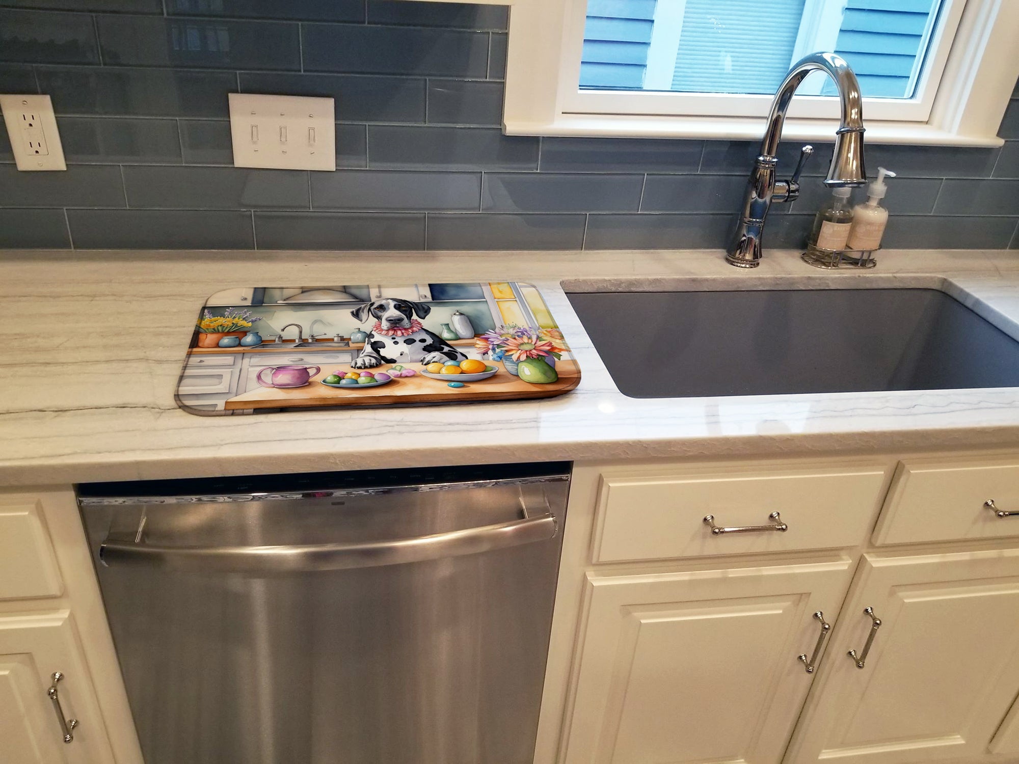 Decorating Easter Great Dane Dish Drying Mat Absorbent Dish Drying Mat Pad for Kitchen Counter Dish Drainer Mat for Countertop, 14 x 21", Multicolor