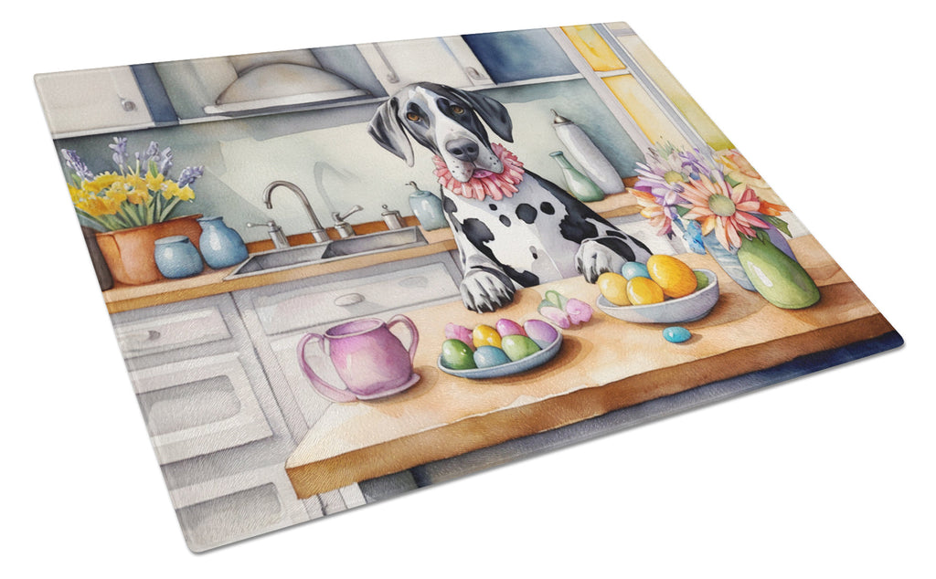 Decorating Easter Great Dane Cutting Board Tempered Glass Kitchen Cutting Surface, Heat Resistant Chopping, Non-Slip Feet, Food Prep & Serving