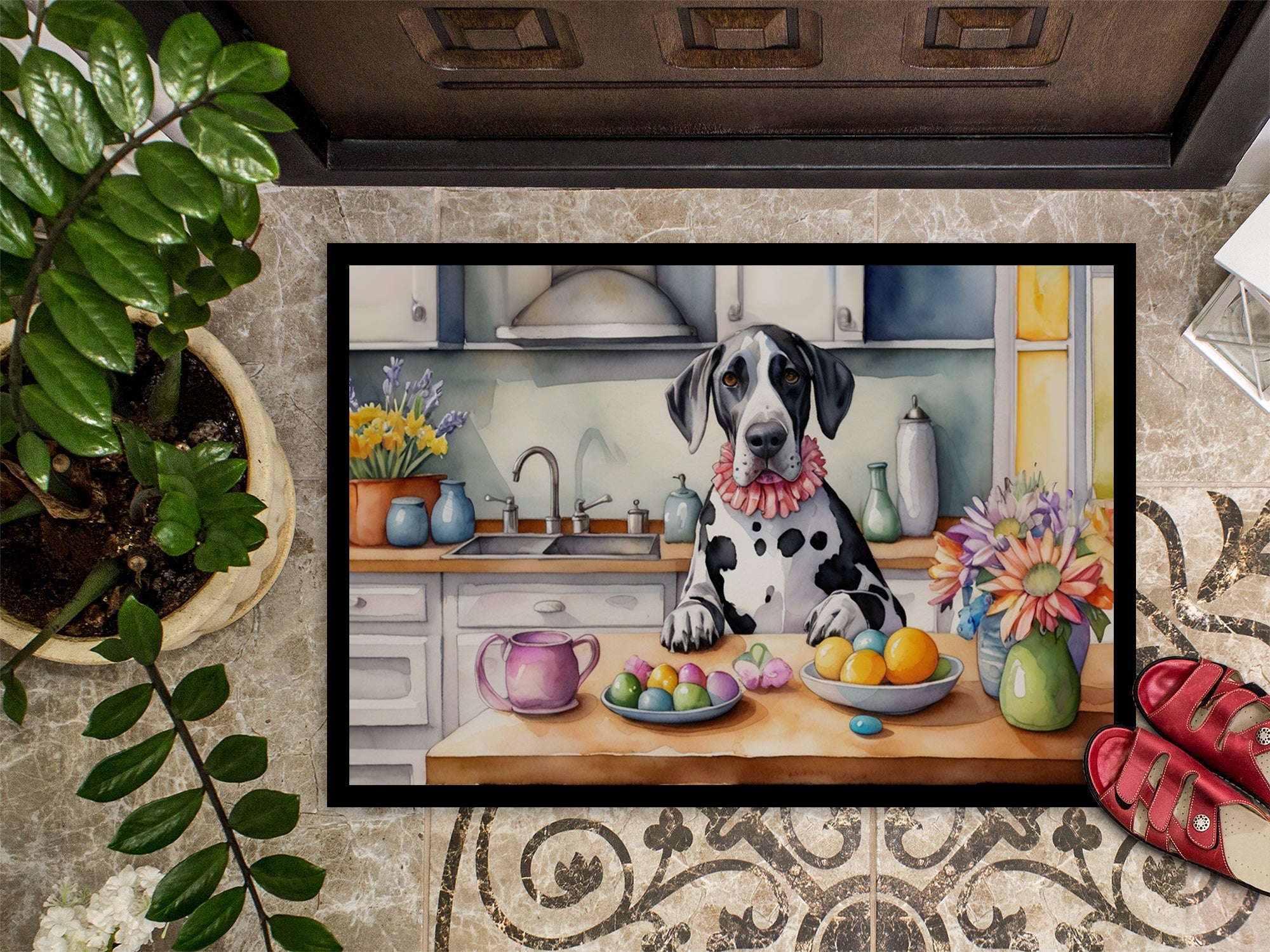 Decorating Easter Great Dane Doormat Indoor Outdoor 18H X 27W Front Door Mat Rugs for Entryway, Non Slip Washable
