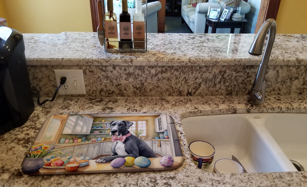 Decorating Easter Great Dane Dish Drying Mat Absorbent Dish Drying Mat Pad for Kitchen Counter Dish Drainer Mat for Countertop, 14 x 21", Multicolor