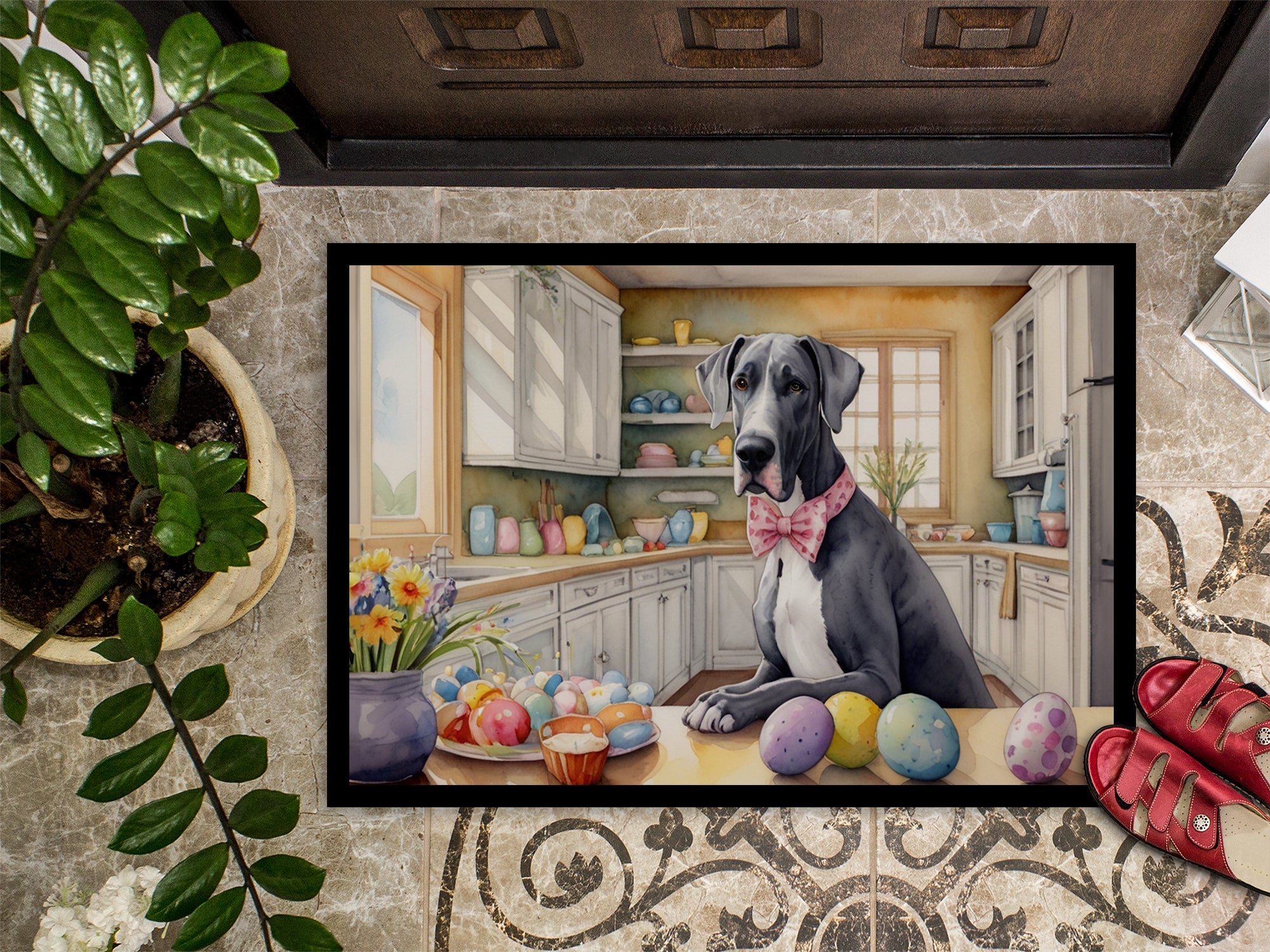 Decorating Easter Great Dane Doormat Indoor Outdoor 18H X 27W Front Door Mat Rugs for Entryway, Non Slip Washable