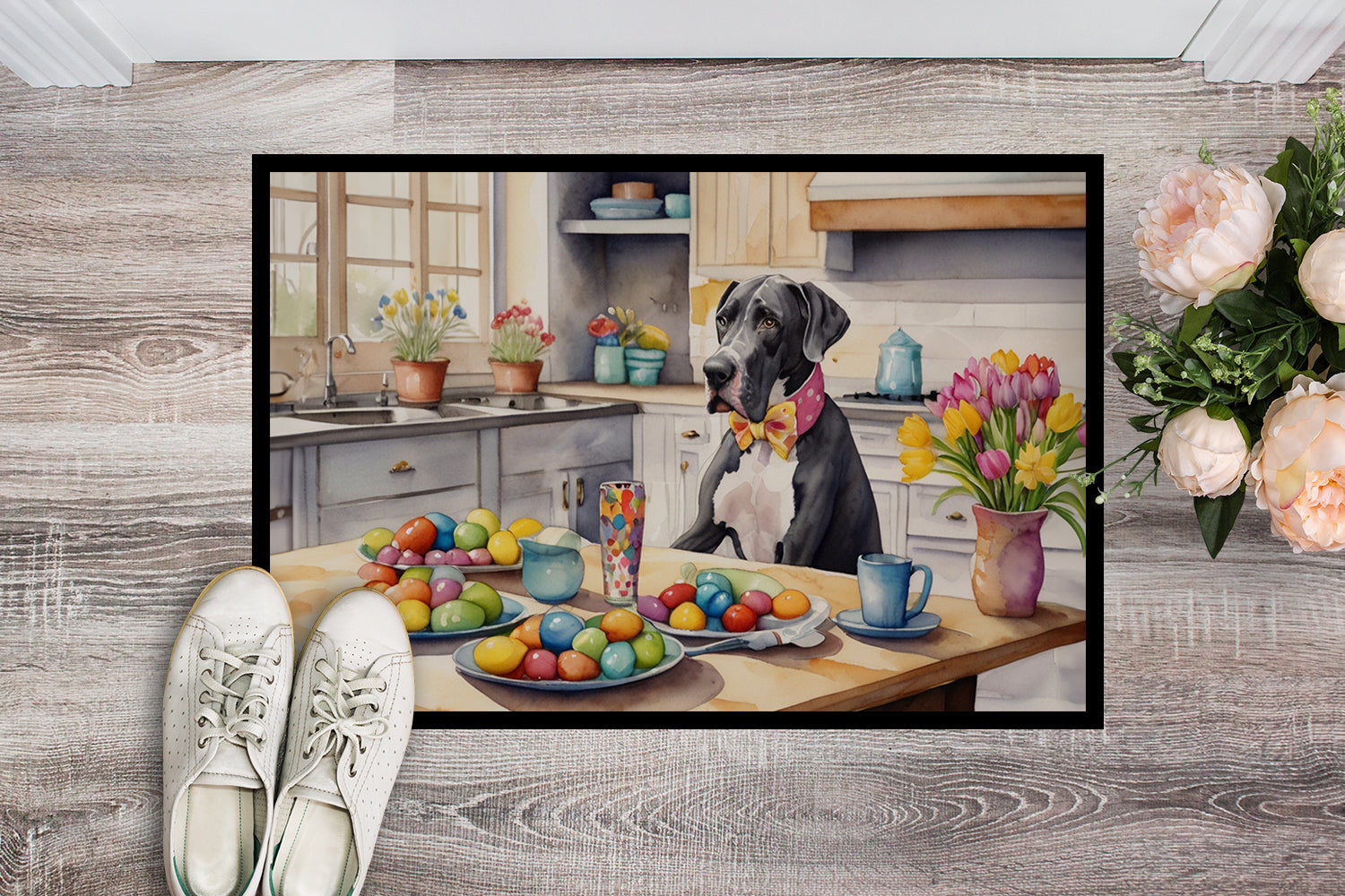 Decorating Easter Great Dane Doormat Indoor Outdoor 18H X 27W Front Door Mat Rugs for Entryway, Non Slip Washable