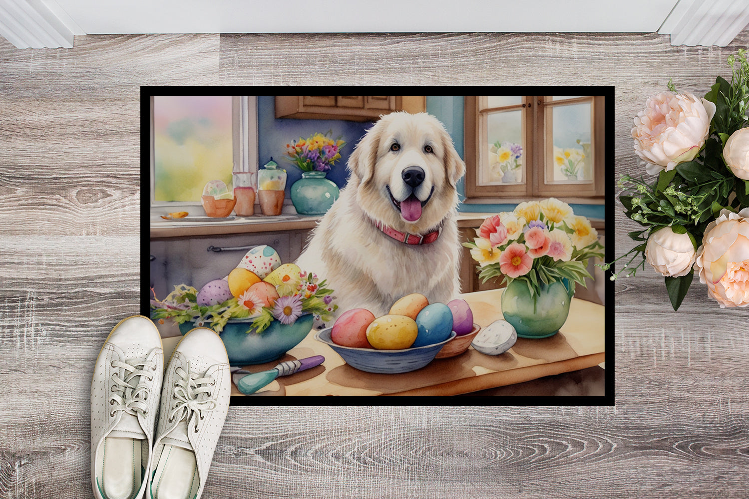 Decorating Easter Great Pyrenees Doormat Indoor Outdoor 24H X 36W Front Door Mat Rugs for Entryway, Non Slip Washable Low Pile,