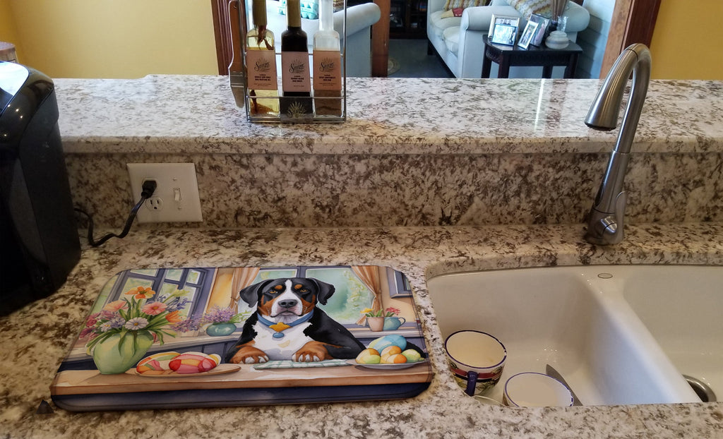 Decorating Easter Greater Swiss Mountain Dog Dish Drying Mat Absorbent Dish Drying Mat Pad for Kitchen Counter Dish Drainer Mat for Countertop, 14 x 21", Multicolor