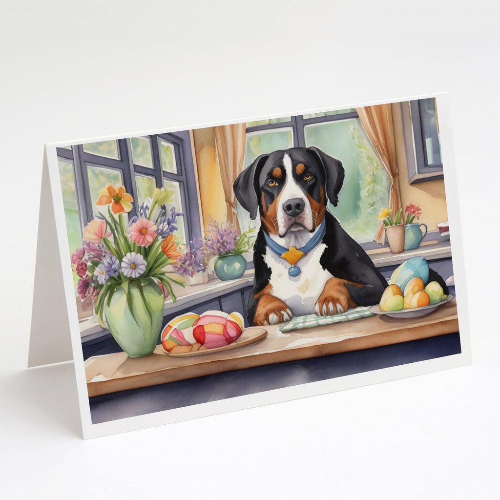 Decorating Easter Greater Swiss Mountain Dog Greeting Cards Pack of 8 Blank Cards with Envelopes Whimsical A7 Size 5x7