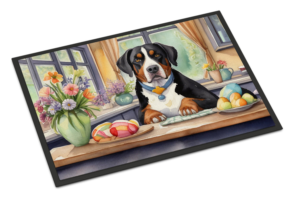 Decorating Easter Greater Swiss Mountain Dog Doormat Indoor Outdoor 18H X 27W Front Door Mat Rugs for Entryway, Non Slip Washable