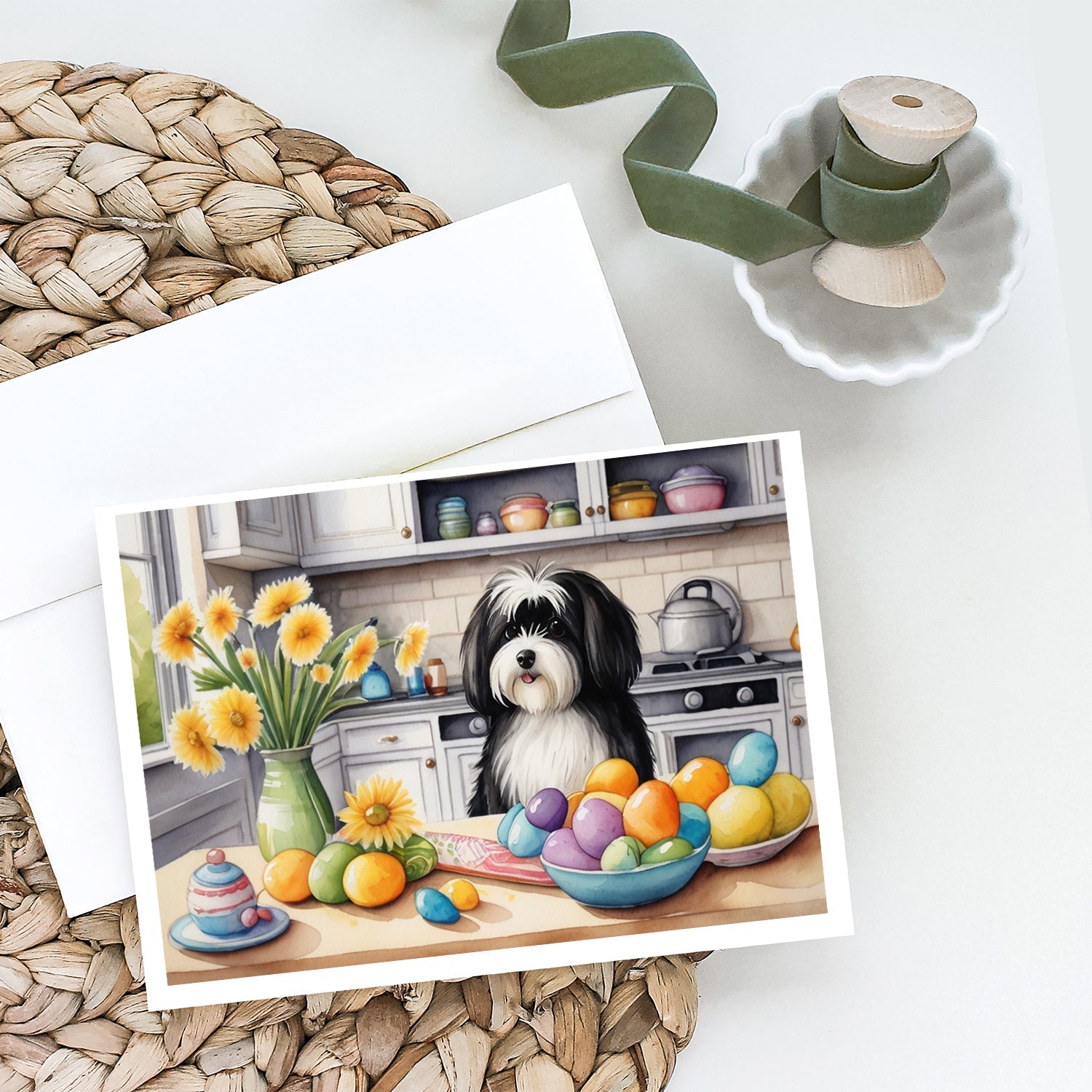 Decorating Easter Havanese Greeting Cards Pack of 8 Blank Cards with Envelopes Whimsical A7 Size 5x7