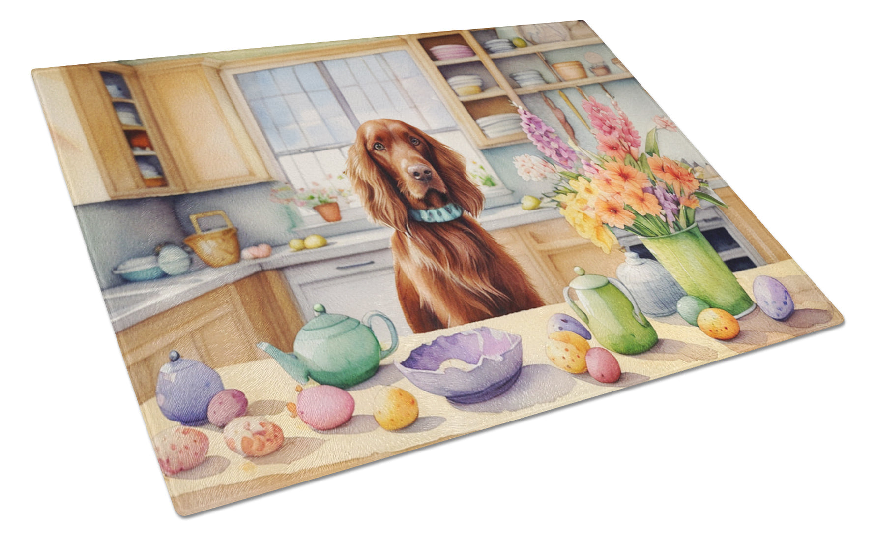 Decorating Easter Irish Setter Cutting Board Tempered Glass Kitchen Cutting Surface, Heat Resistant Chopping, Non-Slip Feet, Food Prep & Serving