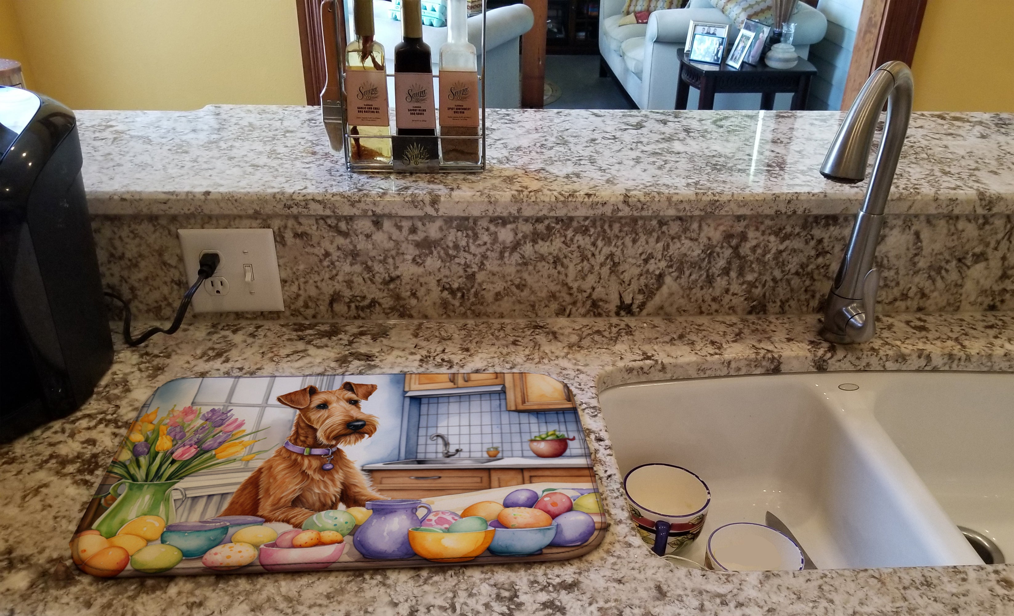 Decorating Easter Irish Terrier Dish Drying Mat Absorbent Dish Drying Mat Pad for Kitchen Counter Dish Drainer Mat for Countertop, 14 x 21", Multicolor