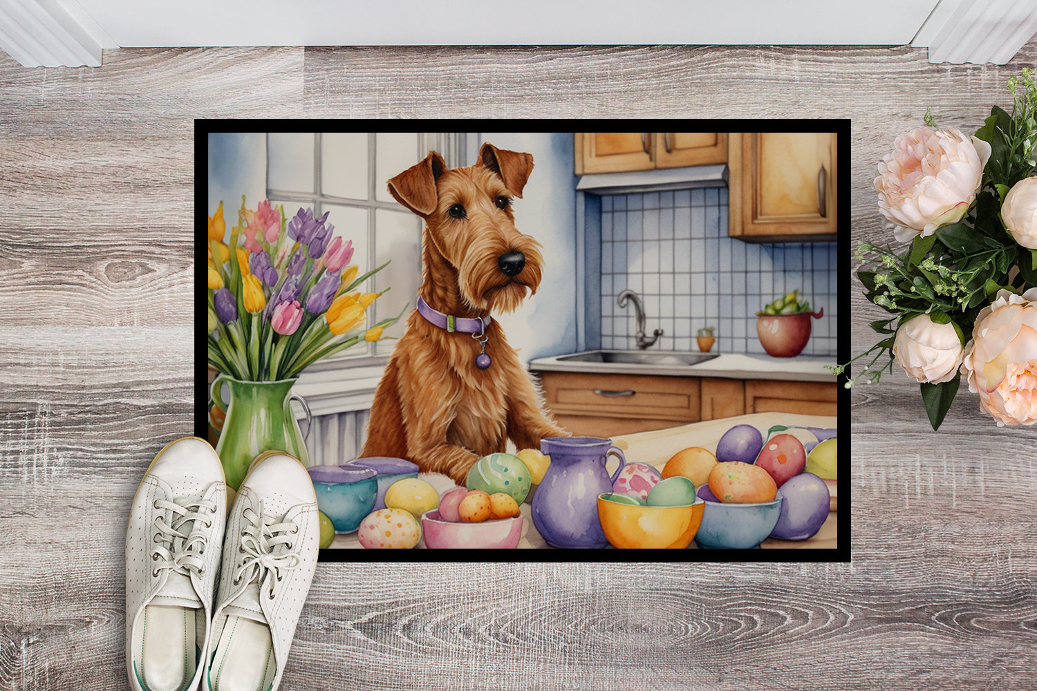 Decorating Easter Irish Terrier Doormat Indoor Outdoor 18H X 27W Front Door Mat Rugs for Entryway, Non Slip Washable