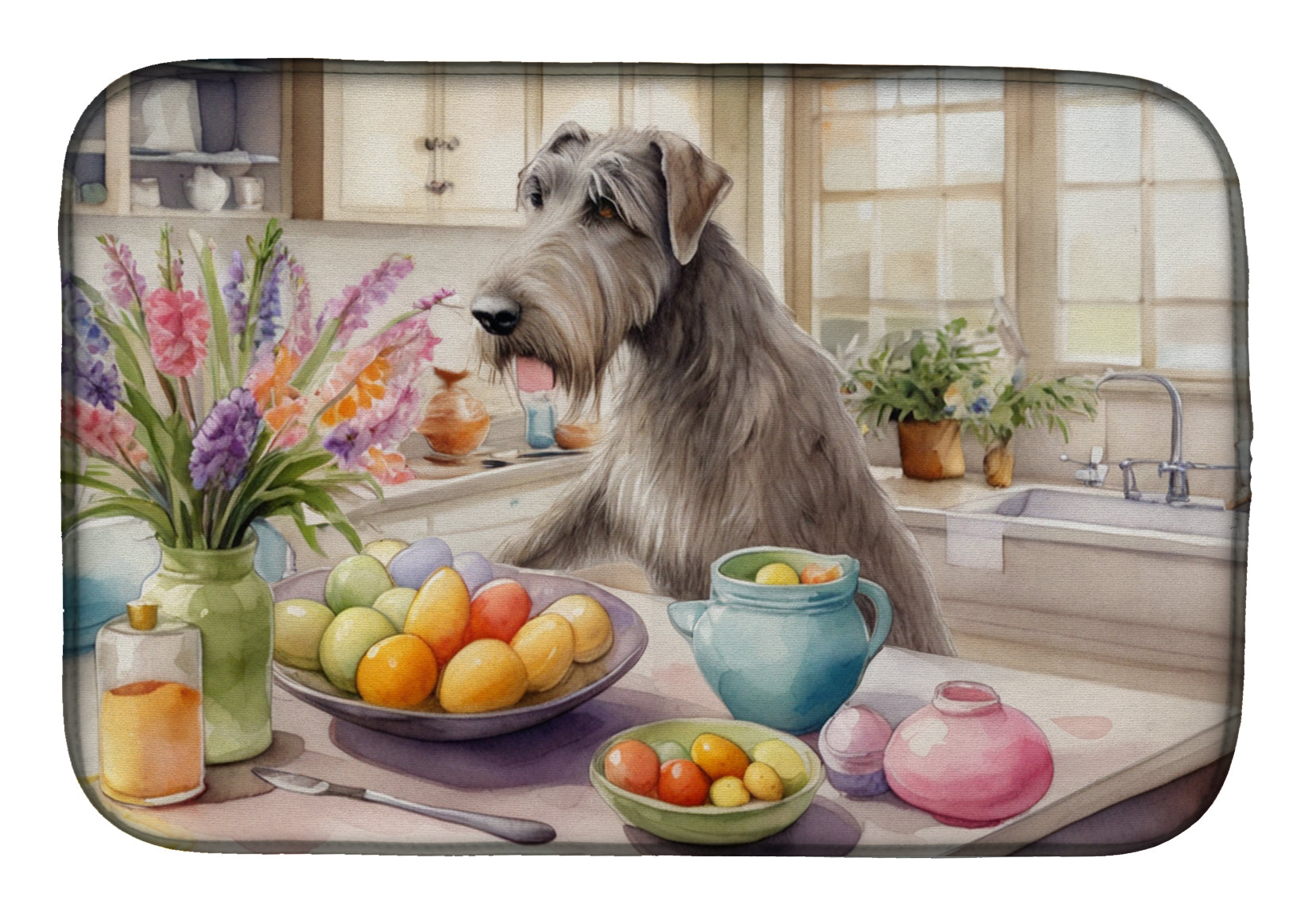 Decorating Easter Irish Wolfhound Dish Drying Mat Absorbent Dish Drying Mat Pad for Kitchen Counter Dish Drainer Mat for Countertop, 14 x 21", Multicolor