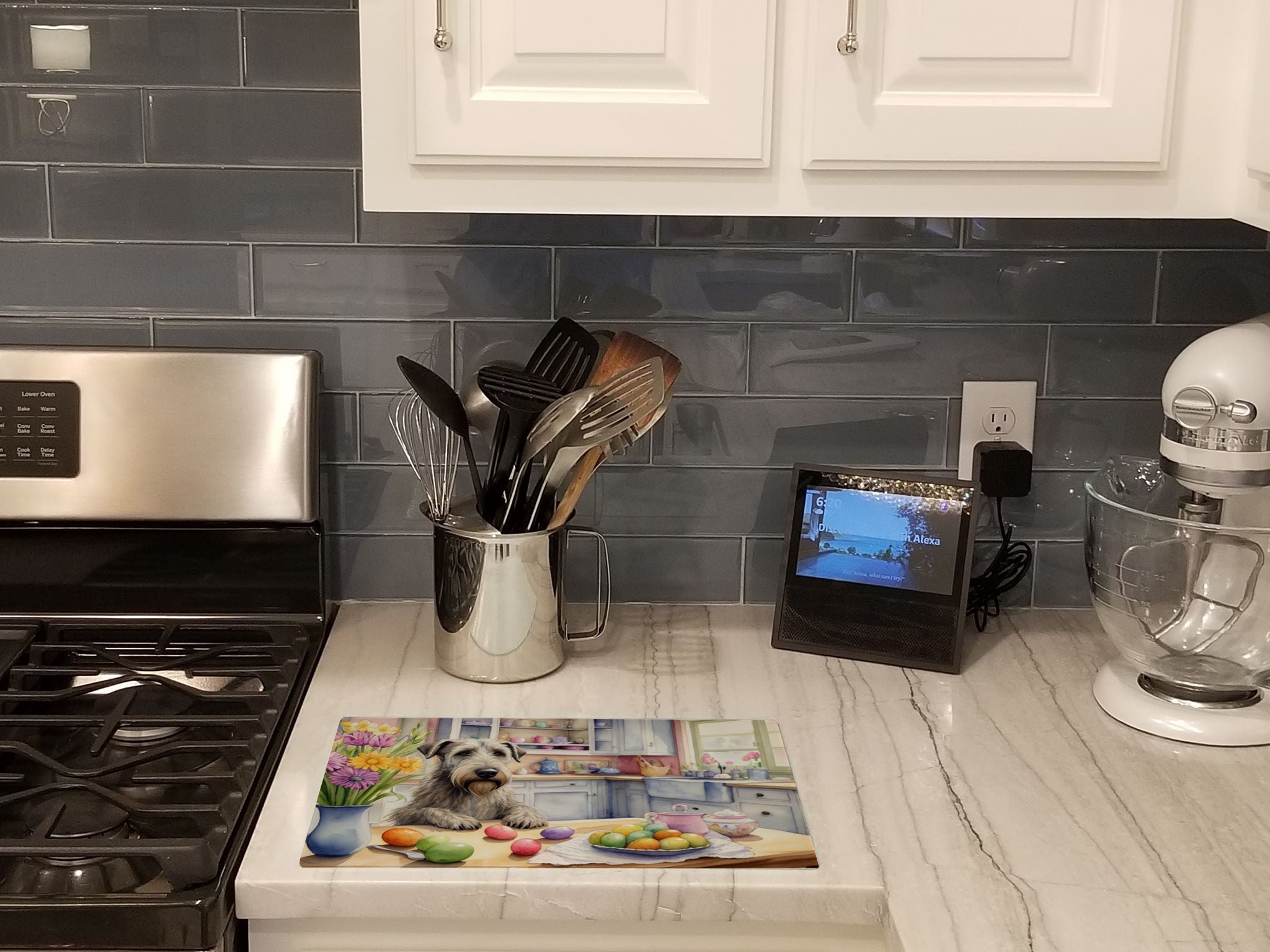 Decorating Easter Irish Wolfhound Cutting Board Tempered Glass Kitchen Cutting Surface, Heat Resistant Chopping, Non-Slip Feet, Food Prep & Serving