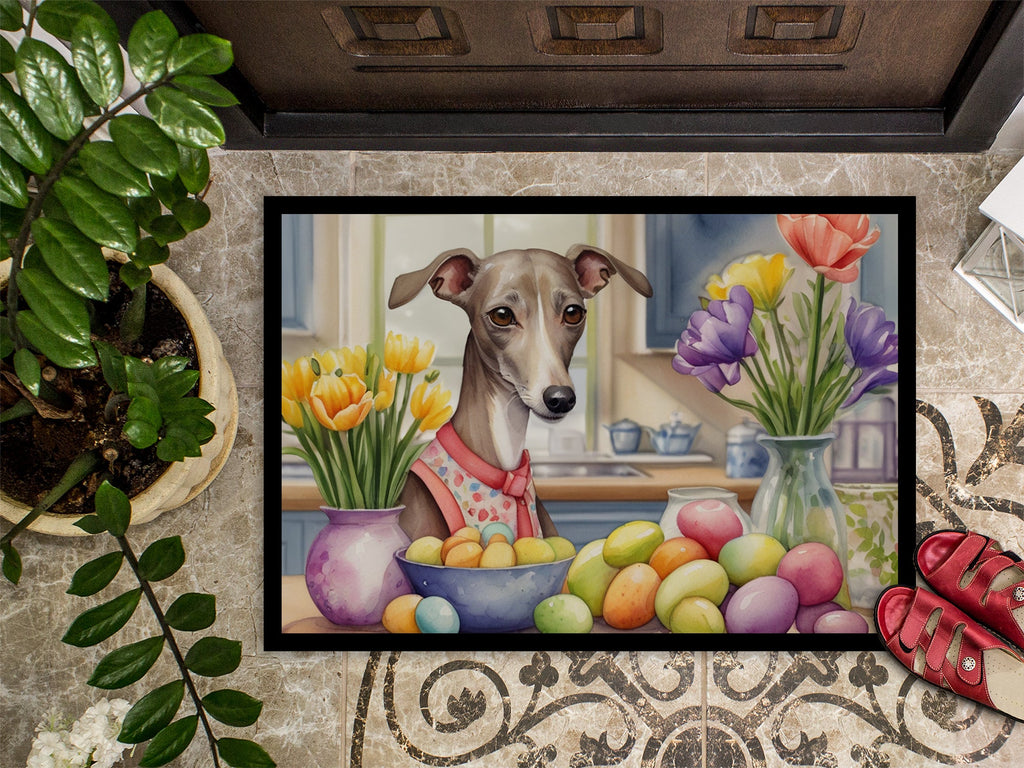 Decorating Easter Italian Greyhound Doormat Indoor Outdoor 18H X 27W Front Door Mat Rugs for Entryway, Non Slip Washable