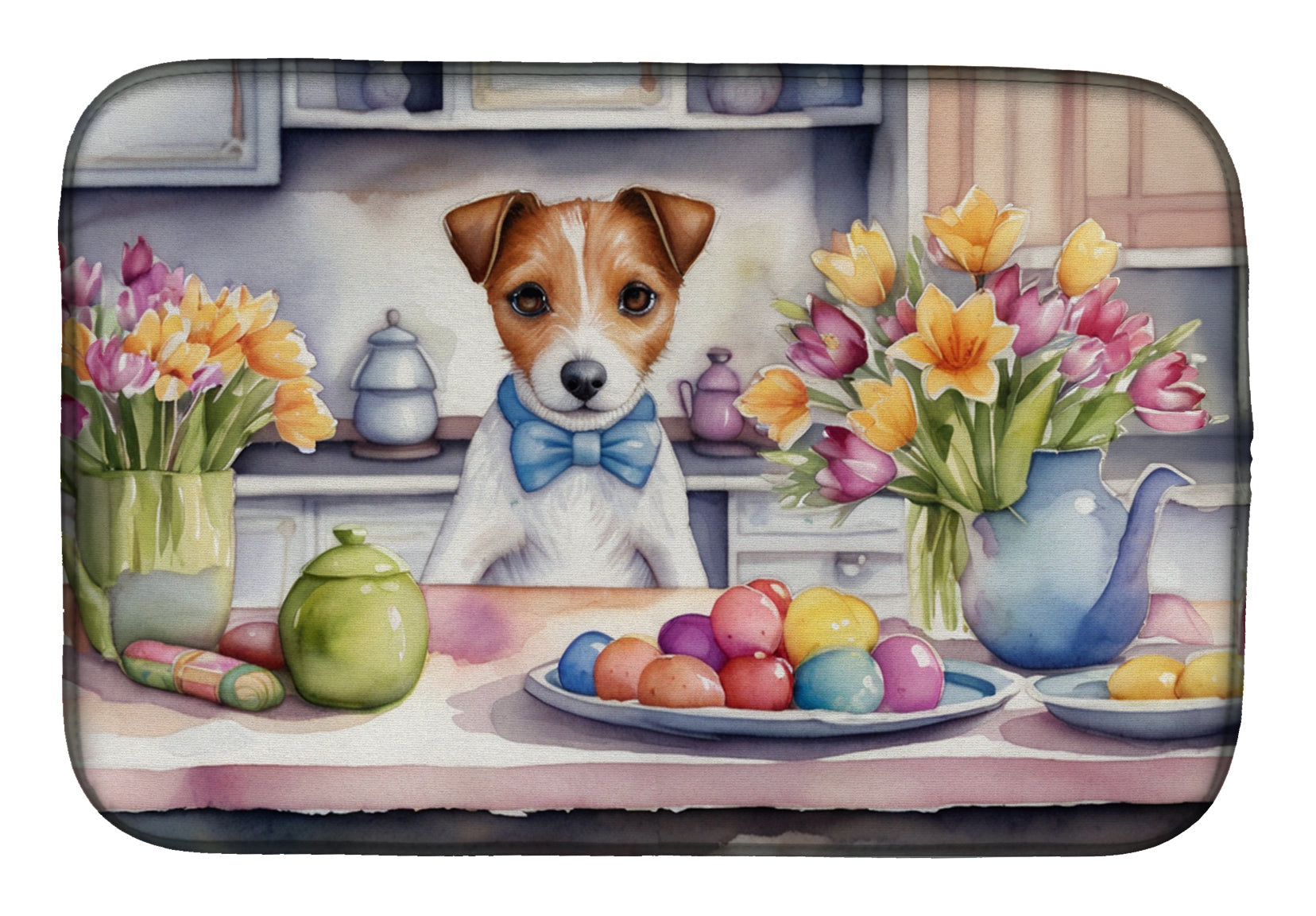 Decorating Easter Jack Russell Terrier Dish Drying Mat Absorbent Dish Drying Mat Pad for Kitchen Counter Dish Drainer Mat for Countertop, 14 x 21", Multicolor