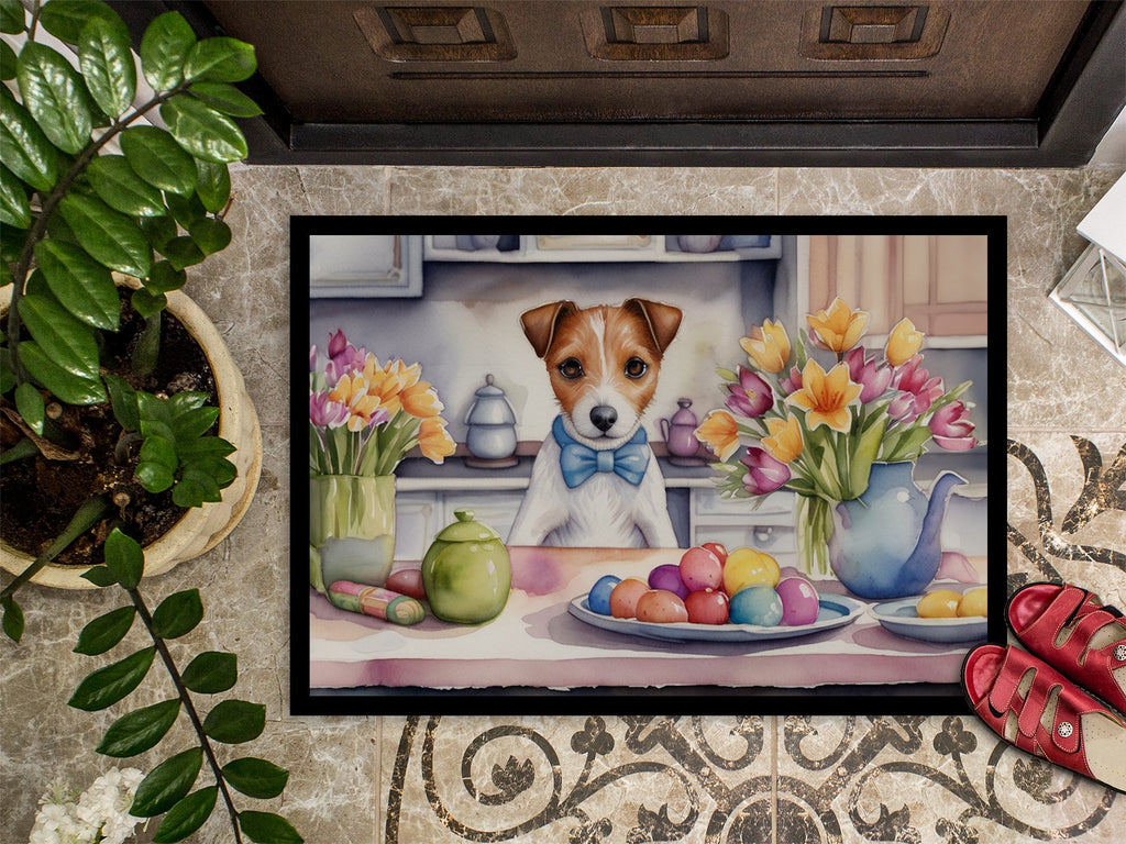 Decorating Easter Jack Russell Terrier Doormat Indoor Outdoor 18H X 27W Front Door Mat Rugs for Entryway, Non Slip Washable