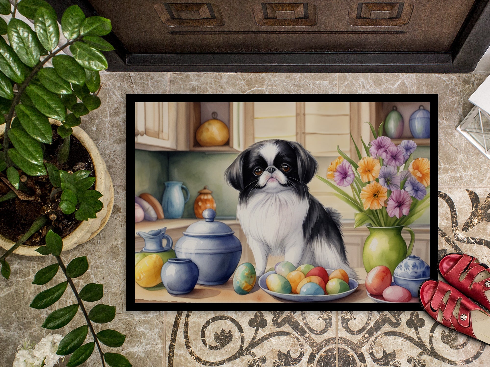 Decorating Easter Japanese Chin Doormat Indoor Outdoor 18H X 27W Front Door Mat Rugs for Entryway, Non Slip Washable