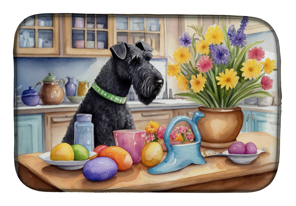 Decorating Easter Kerry Blue Terrier Dish Drying Mat Absorbent Dish Drying Mat Pad for Kitchen Counter Dish Drainer Mat for Countertop, 14 x 21", Multicolor