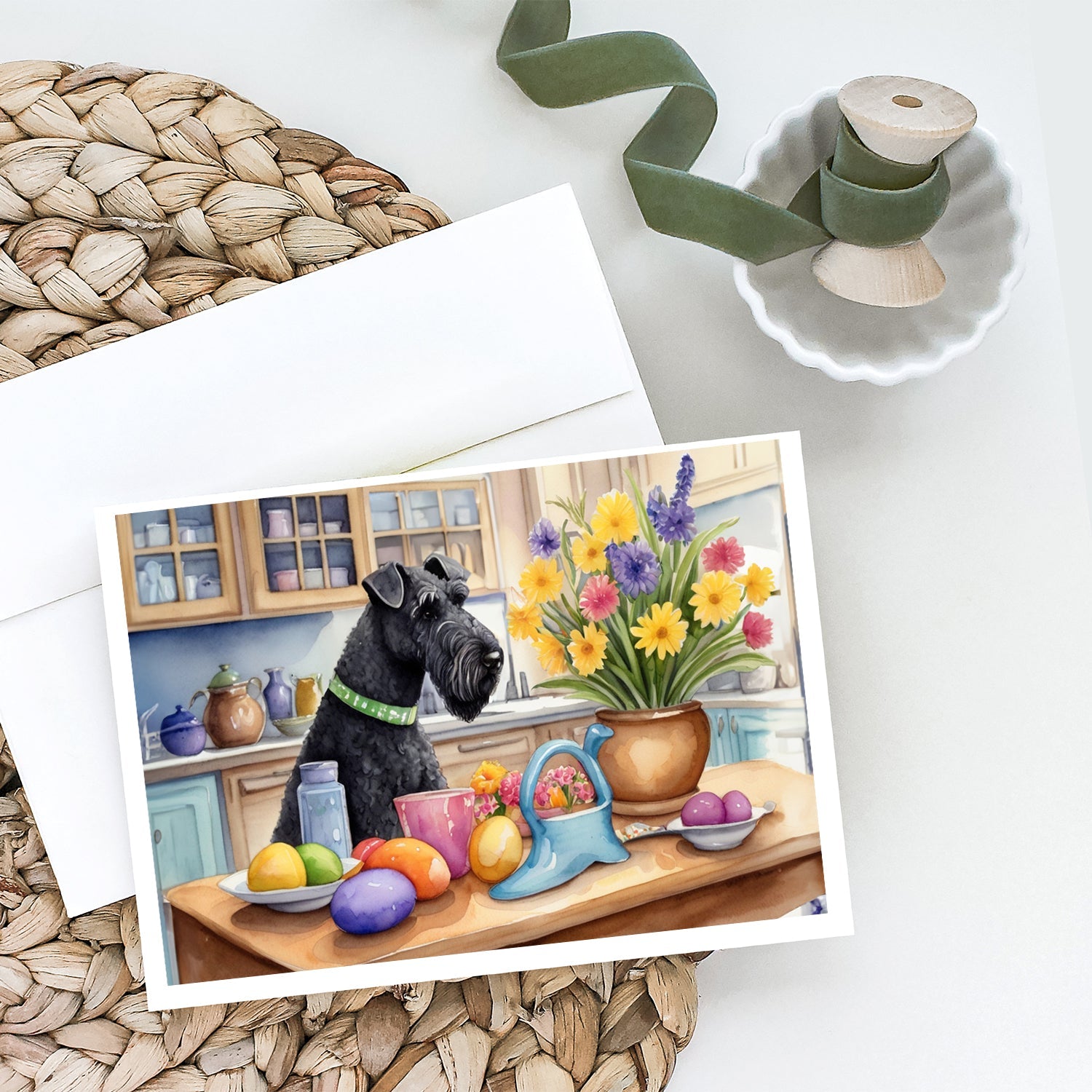 Decorating Easter Kerry Blue Terrier Greeting Cards Pack of 8 Blank Cards with Envelopes Whimsical A7 Size 5x7