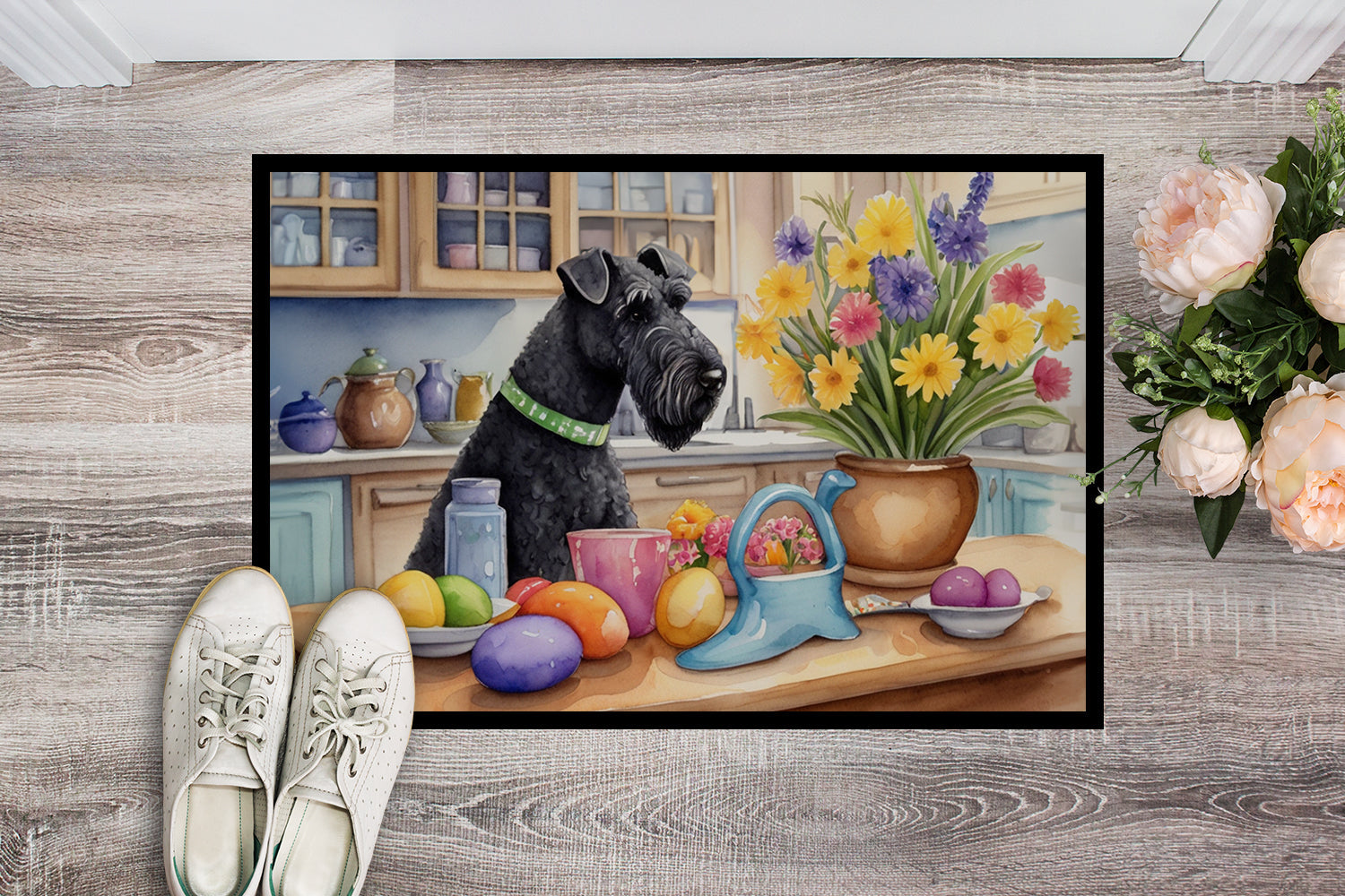 Decorating Easter Kerry Blue Terrier Doormat Indoor Outdoor 24H X 36W Front Door Mat Rugs for Entryway, Non Slip Washable Low Pile,
