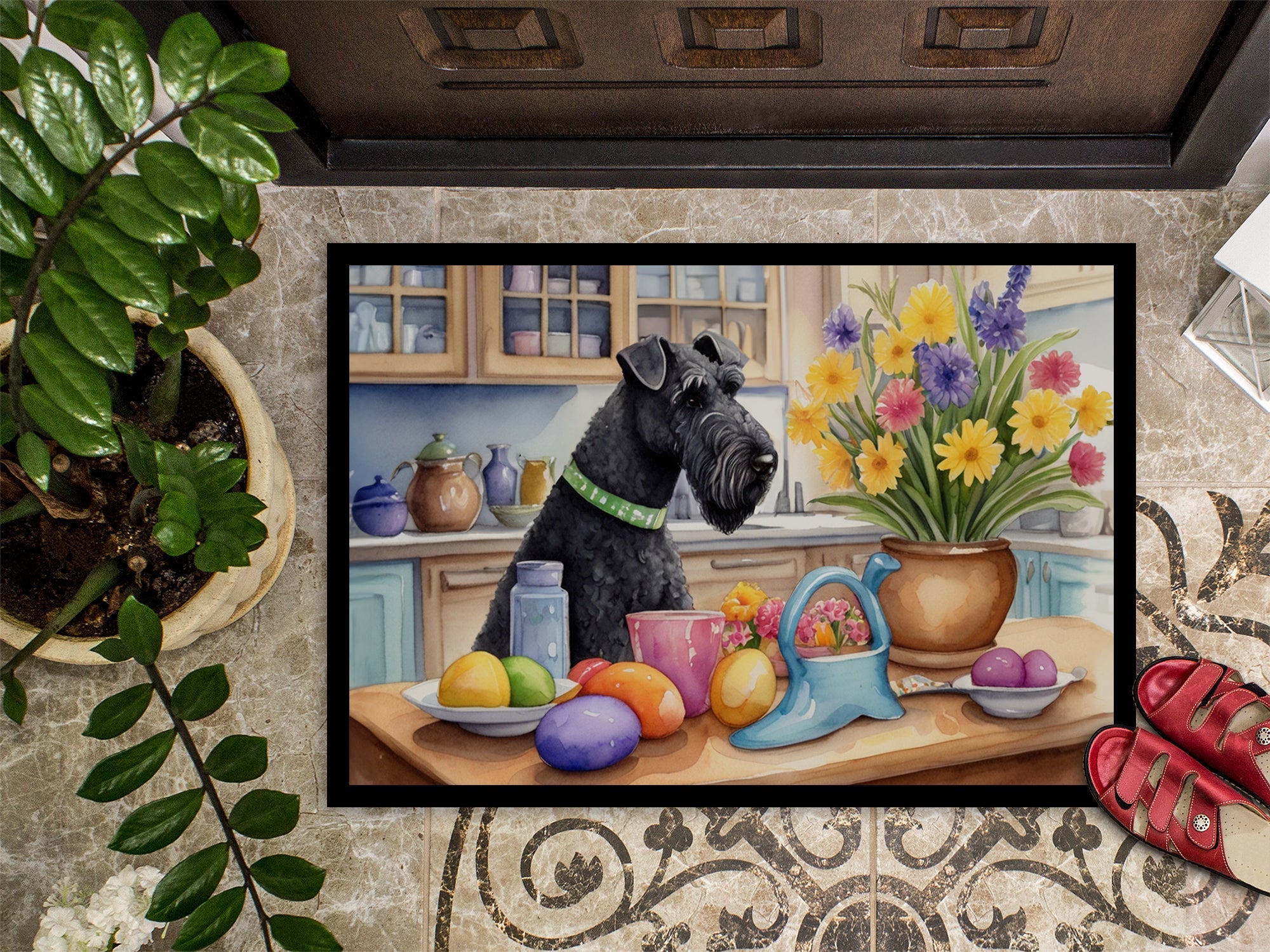 Decorating Easter Kerry Blue Terrier Doormat Indoor Outdoor 18H X 27W Front Door Mat Rugs for Entryway, Non Slip Washable
