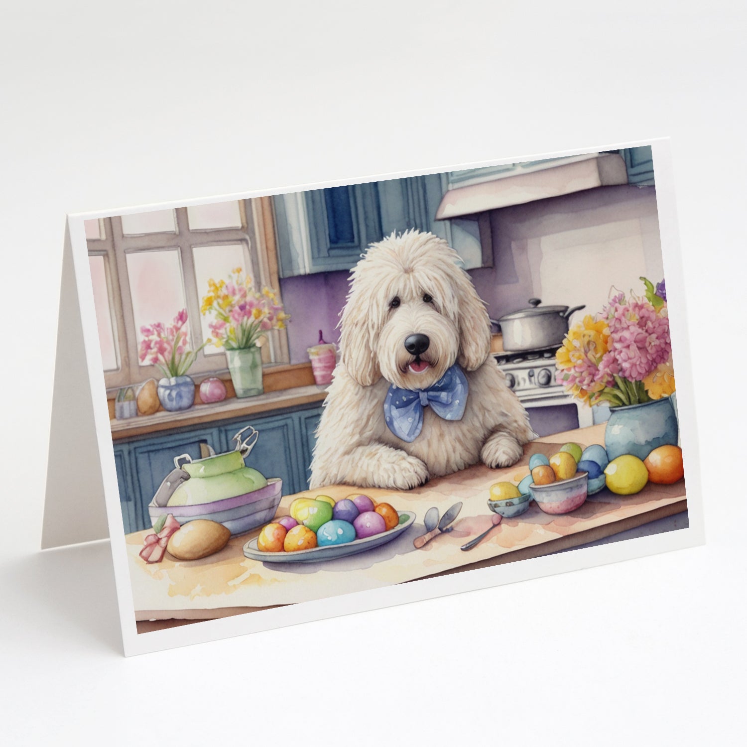 Decorating Easter Komondor Greeting Cards Pack of 8 Blank Cards with Envelopes Whimsical A7 Size 5x7