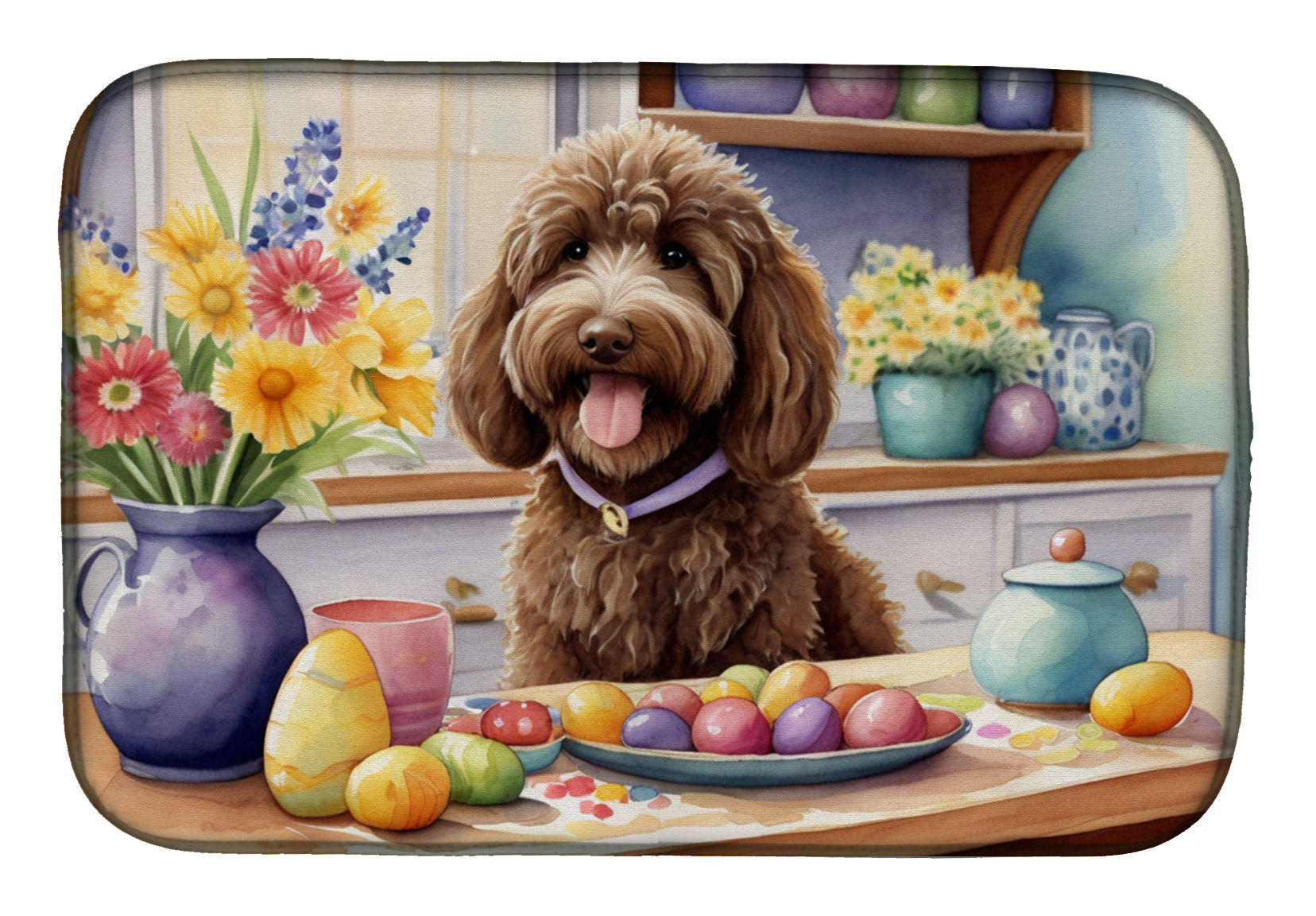 Decorating Easter Labradoodle Dish Drying Mat Absorbent Dish Drying Mat Pad for Kitchen Counter Dish Drainer Mat for Countertop, 14 x 21", Multicolor