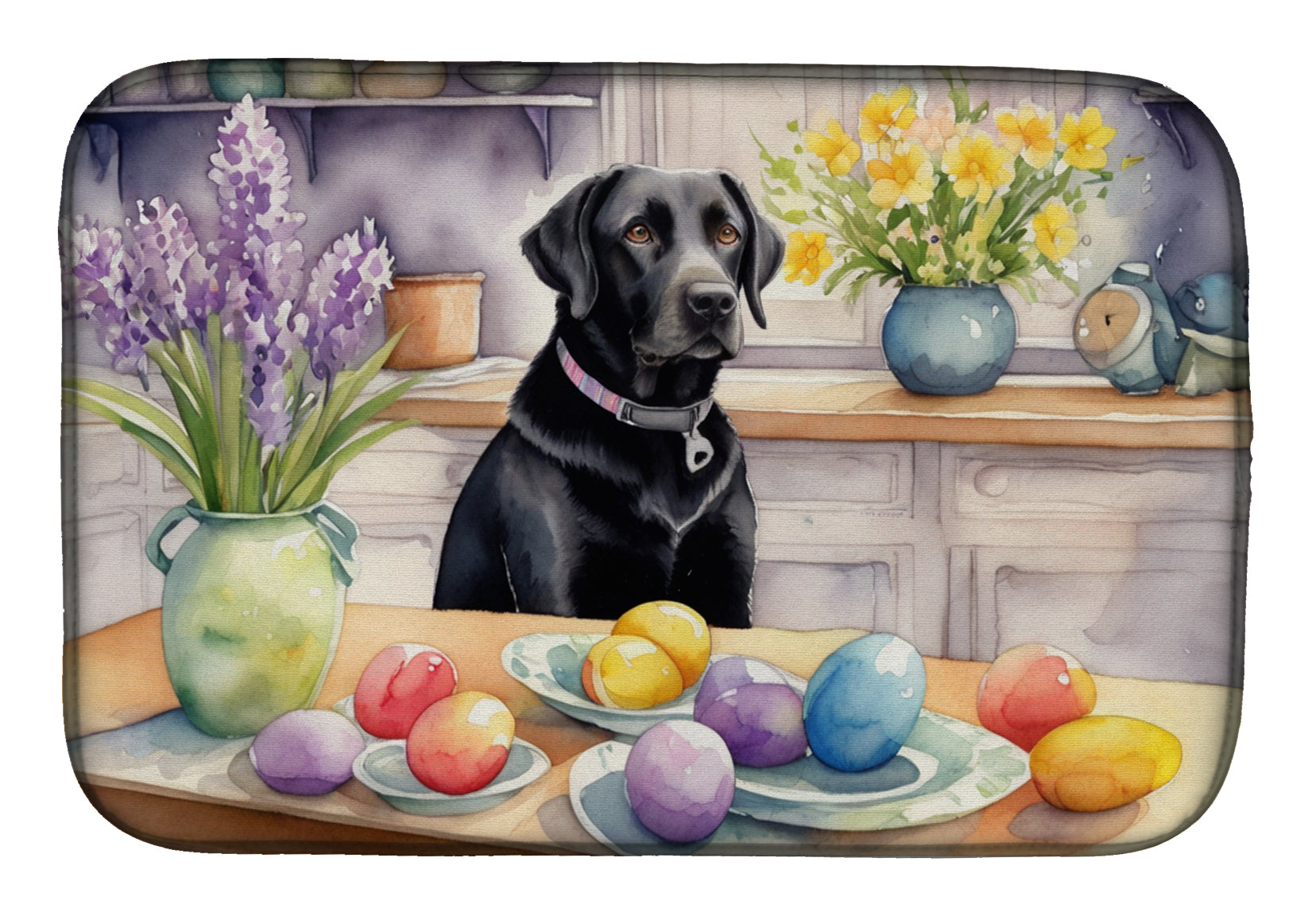 Decorating Easter Black Labrador Retriever Dish Drying Mat Absorbent Dish Drying Mat Pad for Kitchen Counter Dish Drainer Mat for Countertop, 14 x 21", Multicolor
