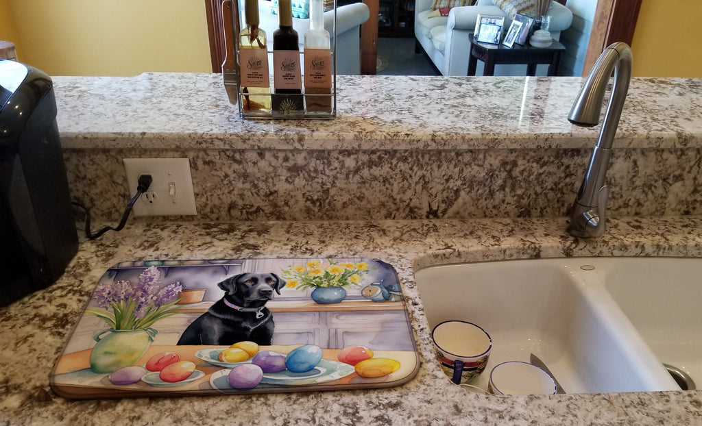 Decorating Easter Black Labrador Retriever Dish Drying Mat Absorbent Dish Drying Mat Pad for Kitchen Counter Dish Drainer Mat for Countertop, 14 x 21", Multicolor