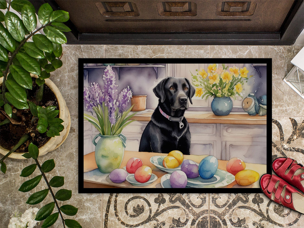 Decorating Easter Black Labrador Retriever Doormat Indoor Outdoor 24H X 36W Front Door Mat Rugs for Entryway, Non Slip Washable Low Pile,