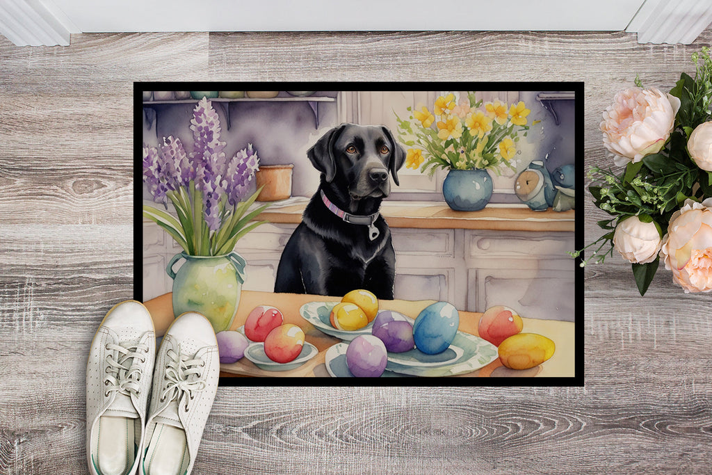 Decorating Easter Black Labrador Retriever Doormat Indoor Outdoor 18H X 27W Front Door Mat Rugs for Entryway, Non Slip Washable