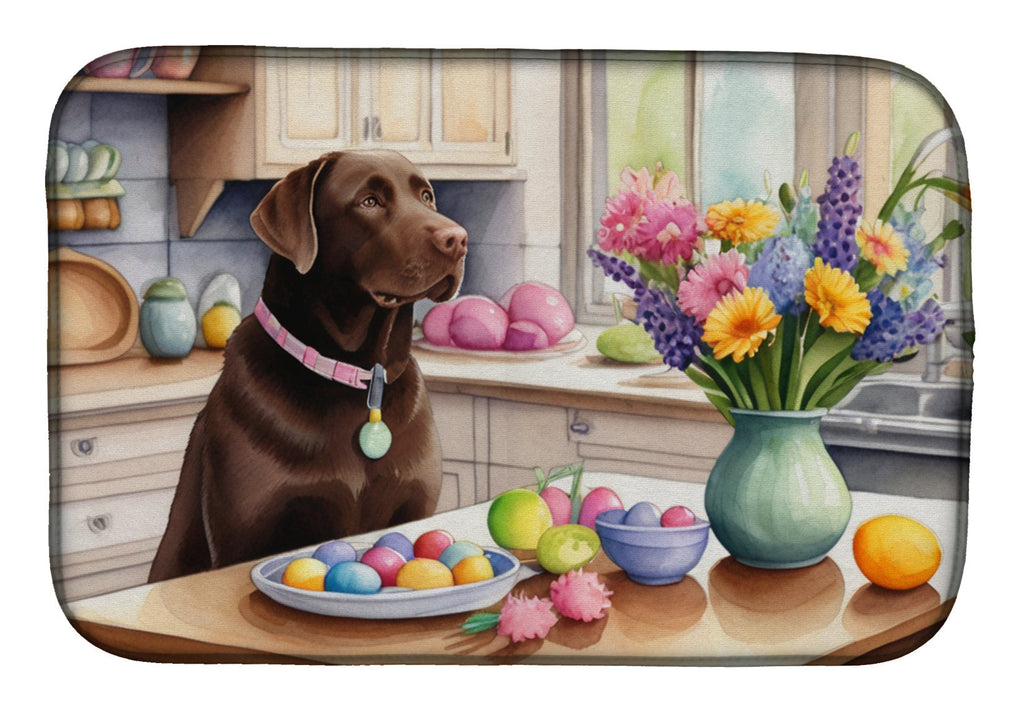 Decorating Easter Chocolate Labrador Retriever Dish Drying Mat Absorbent Dish Drying Mat Pad for Kitchen Counter Dish Drainer Mat for Countertop, 14 x 21", Multicolor