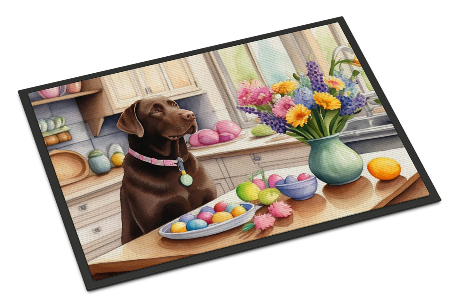 Decorating Easter Chocolate Labrador Retriever Doormat Indoor Outdoor 24H X 36W Front Door Mat Rugs for Entryway, Non Slip Washable Low Pile,