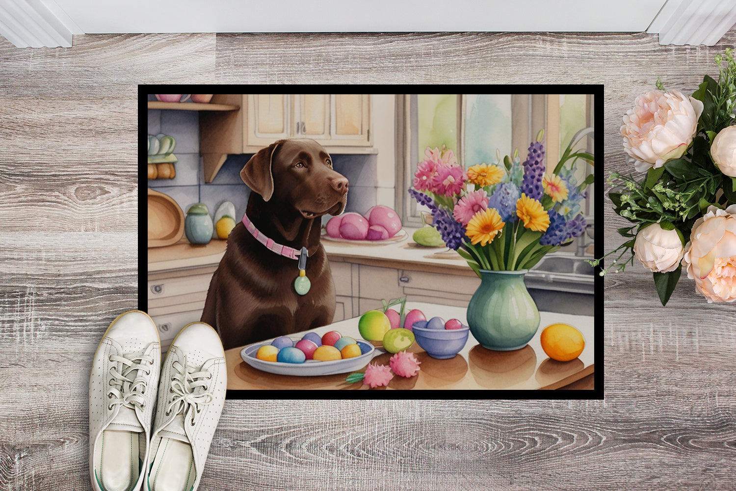 Decorating Easter Chocolate Labrador Retriever Doormat Indoor Outdoor 24H X 36W Front Door Mat Rugs for Entryway, Non Slip Washable Low Pile,