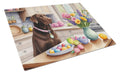 Decorating Easter Chocolate Labrador Retriever Cutting Board Tempered Glass Kitchen Cutting Surface, Heat Resistant Chopping, Non-Slip Feet, Food Prep & Serving