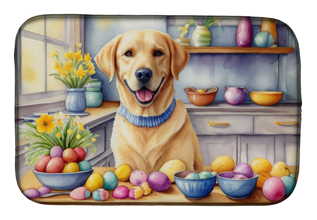 Decorating Easter Yellow Labrador Retriever Dish Drying Mat Absorbent Dish Drying Mat Pad for Kitchen Counter Dish Drainer Mat for Countertop, 14 x 21", Multicolor