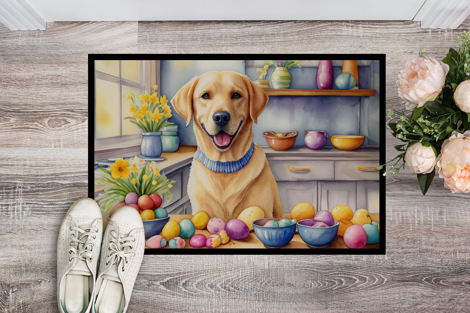 Decorating Easter Yellow Labrador Retriever Doormat Indoor Outdoor 18H X 27W Front Door Mat Rugs for Entryway, Non Slip Washable