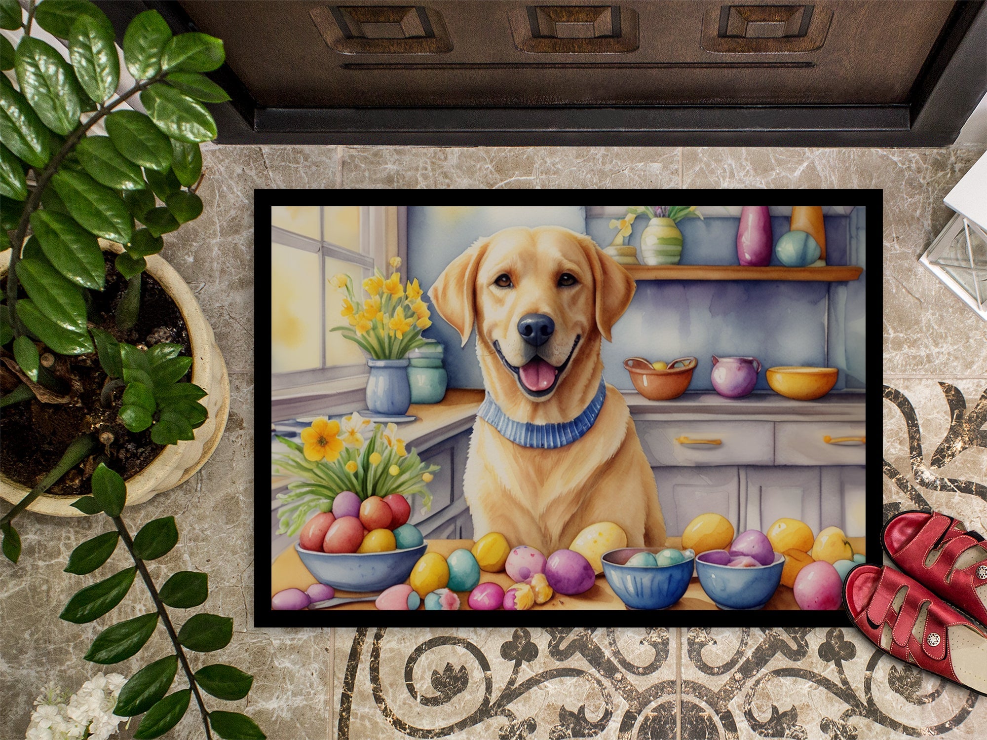 Decorating Easter Yellow Labrador Retriever Doormat Indoor Outdoor 18H X 27W Front Door Mat Rugs for Entryway, Non Slip Washable