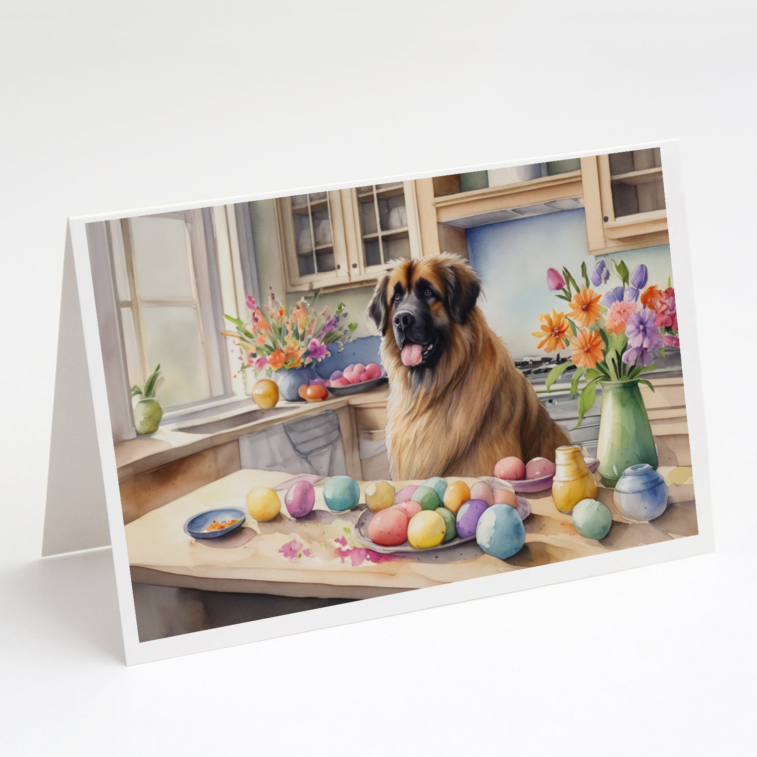 Decorating Easter Leonberger Greeting Cards Pack of 8 Blank Cards with Envelopes Whimsical A7 Size 5x7