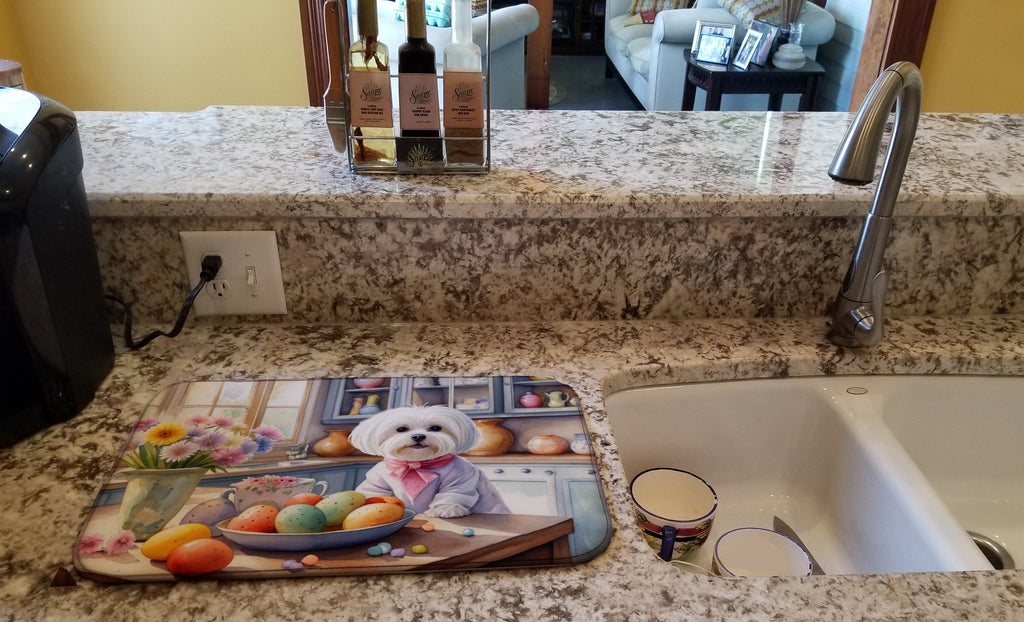 Decorating Easter Maltese Dish Drying Mat Absorbent Dish Drying Mat Pad for Kitchen Counter Dish Drainer Mat for Countertop, 14 x 21", Multicolor