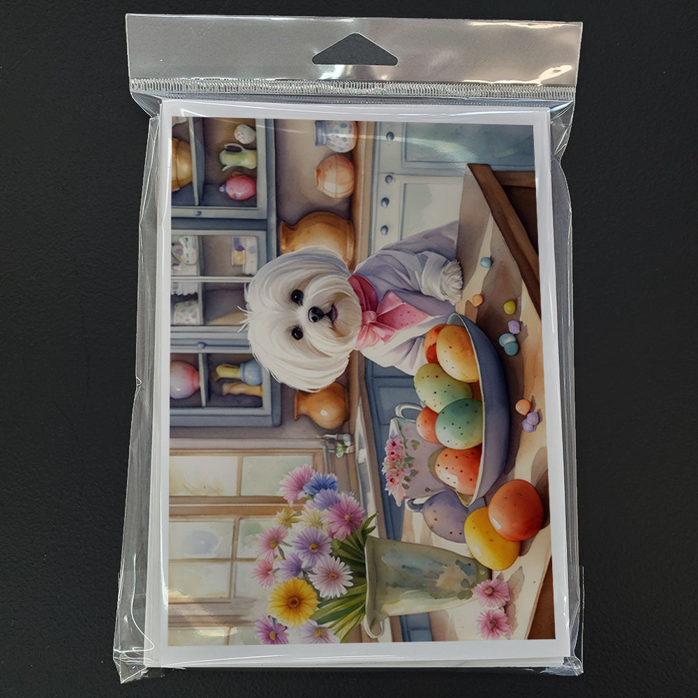 Decorating Easter Maltese Greeting Cards Pack of 8 Blank Cards with Envelopes Whimsical A7 Size 5x7