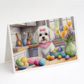 Decorating Easter Maltese Greeting Cards Pack of 8 Blank Cards with Envelopes Whimsical A7 Size 5x7