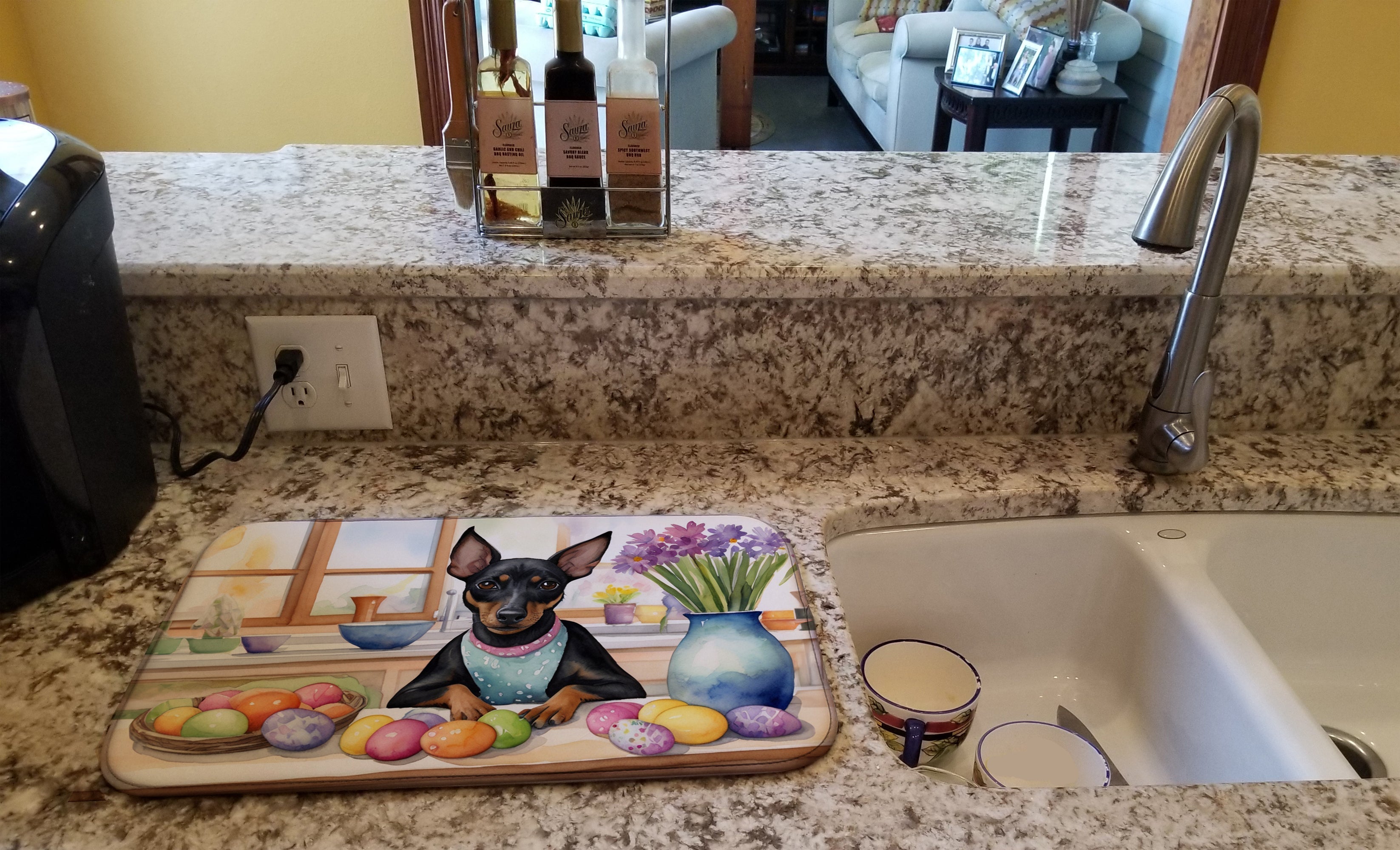Decorating Easter Manchester Terrier Dish Drying Mat Absorbent Dish Drying Mat Pad for Kitchen Counter Dish Drainer Mat for Countertop, 14 x 21", Multicolor
