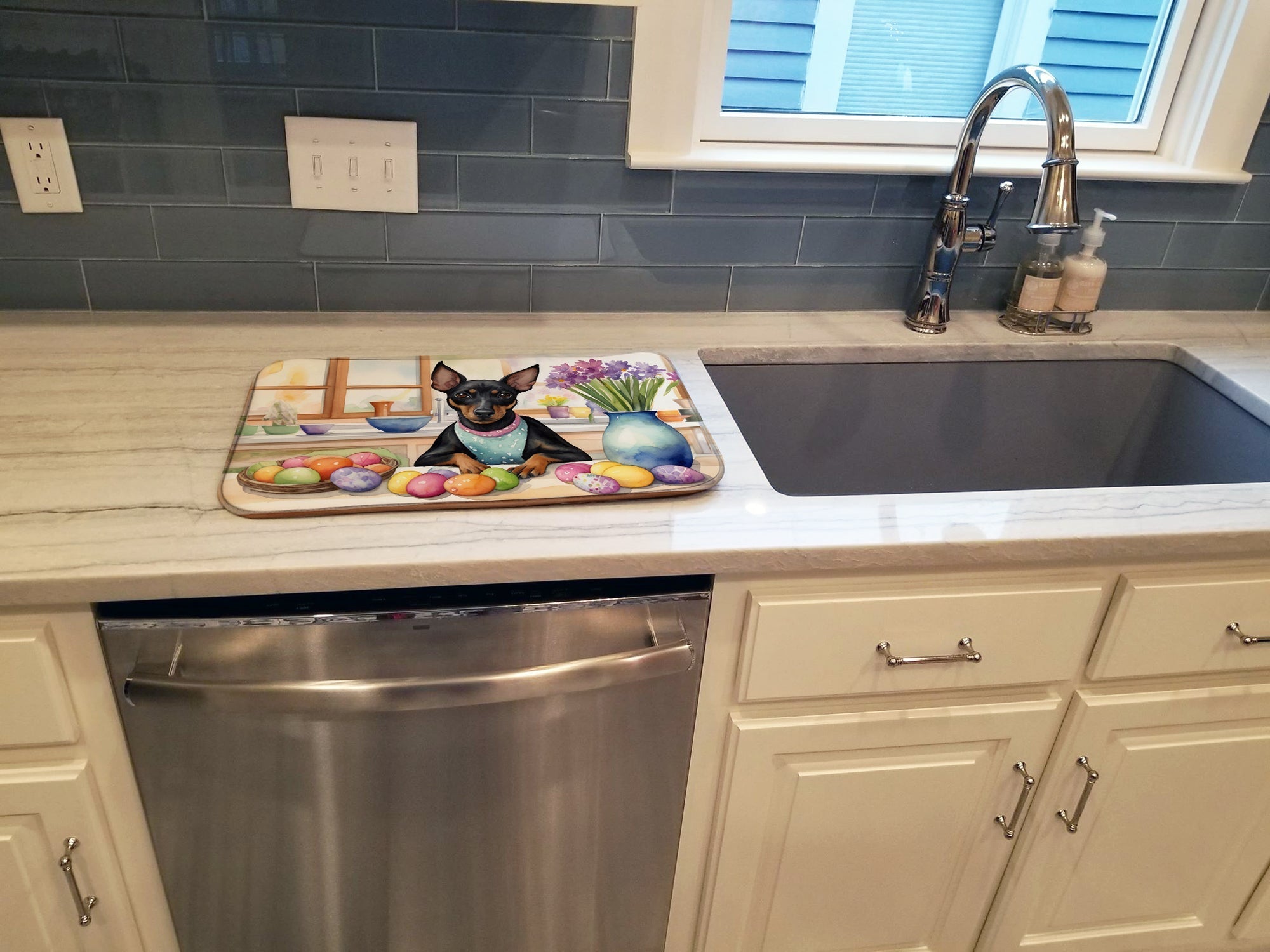 Decorating Easter Manchester Terrier Dish Drying Mat Absorbent Dish Drying Mat Pad for Kitchen Counter Dish Drainer Mat for Countertop, 14 x 21", Multicolor
