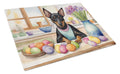 Decorating Easter Manchester Terrier Cutting Board Tempered Glass Kitchen Cutting Surface, Heat Resistant Chopping, Non-Slip Feet, Food Prep & Serving