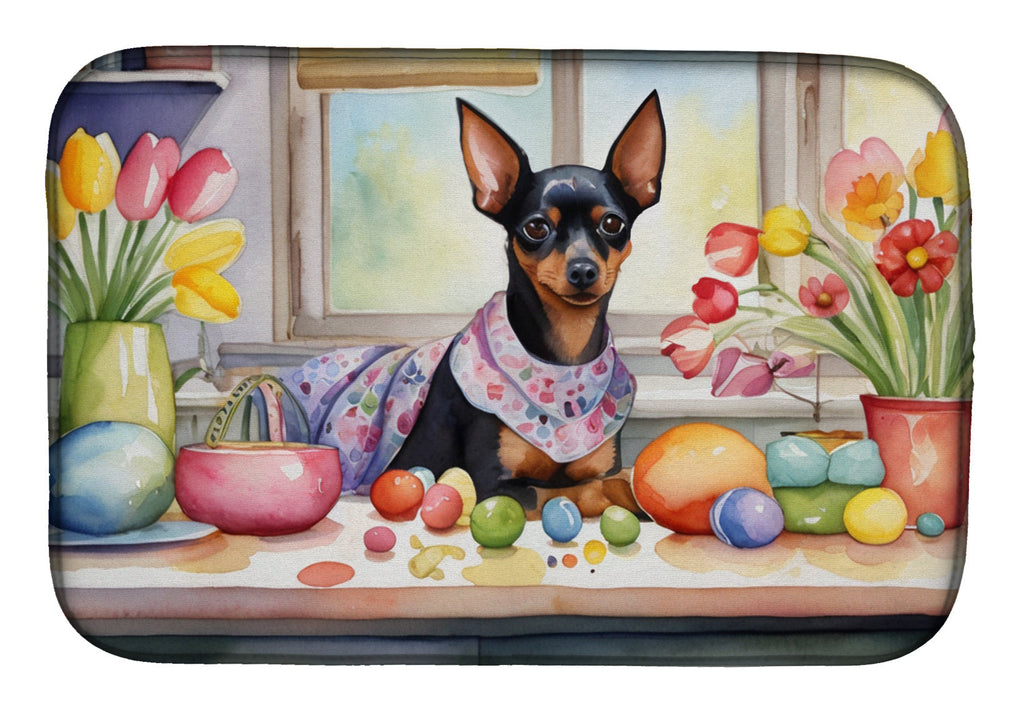 Decorating Easter Miniature Pinscher Dish Drying Mat Absorbent Dish Drying Mat Pad for Kitchen Counter Dish Drainer Mat for Countertop, 14 x 21", Multicolor