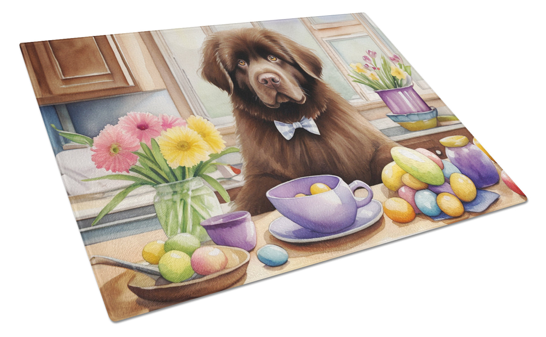 Decorating Easter Newfoundland Cutting Board Tempered Glass Kitchen Cutting Surface, Heat Resistant Chopping, Non-Slip Feet, Food Prep & Serving