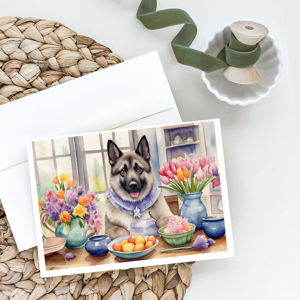 Decorating Easter Norwegian Elkhound Greeting Cards Pack of 8 Blank Cards with Envelopes Whimsical A7 Size 5x7
